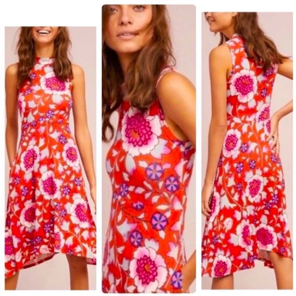 Anthropologie Maeve Cleary Red Floral Asymmetrical Midi Dress - Picture 12 of 12